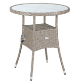 Casaria Polyrattan Beistelltisch Ø60x74cm Milchglasplatte Höhenverstellbar 5mm Sicherheitsglas Wetterfest Balkontisch Gartentisch Kaffeetisch Grau/Beige - 1