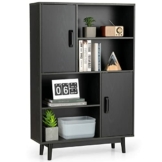 COSTWAY Bücherschrank mit 2 Türen und 4 offene Regale, Bücherregal Holz, Standregal Holzregal Aufbewahrungsregal für Wohnzimmer, Arbeitszimmer 80x24x120cm (Schwarz) - 1