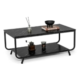 LIFEZEAL Couchtisch Marmor Optik, Schwarz Wohnzimmertisch mit großer Tischplatte und Stauraum, Rechteckiger Sofatisch Kaffeetisch Beistelltisch mit Metallrahmen, 105x55x46,5cm - 1