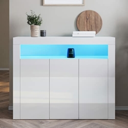 SONNI Sideboard Weiss Hochglanz Wohnzimmer, LED Kommode(12 Farben können eingestellt Werden), Wohnzimmermöbel Wohnzimmerschrank Standschrank B116xH93xT35cm - 1